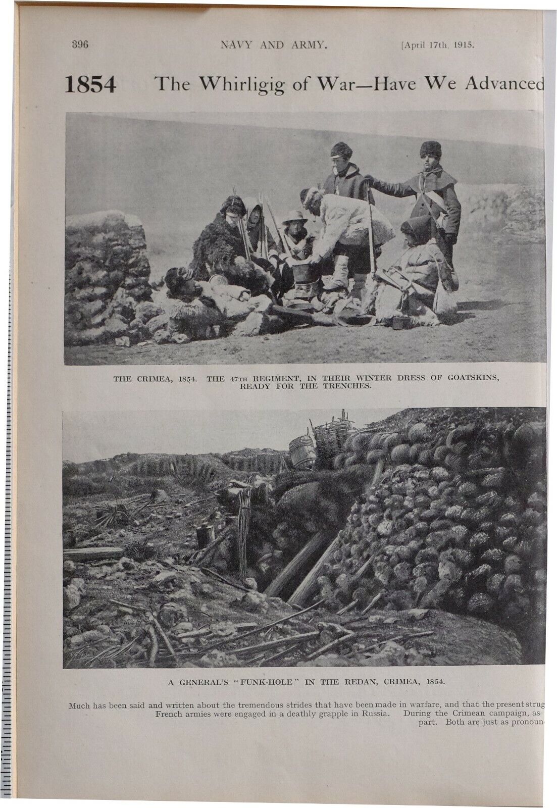 1915 Ww1 Article Pics Crimea 1854 47th Regiment Winter Dress ~ British Artillery