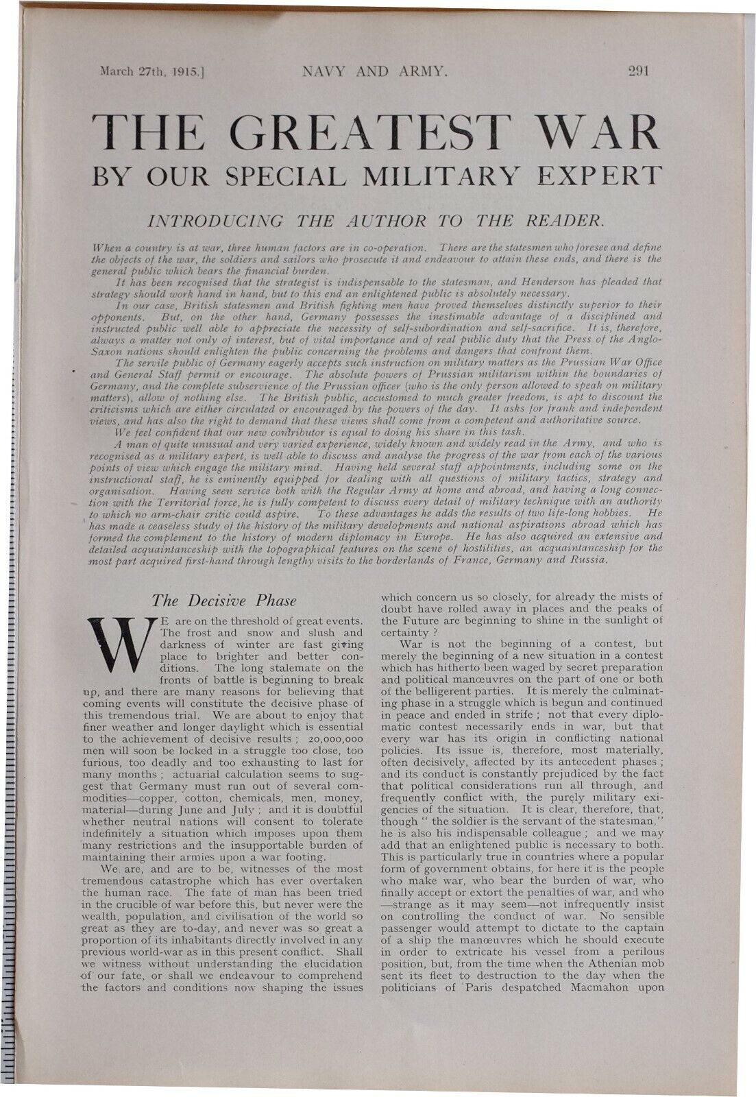 1915 Ww1 Article & Pics Navy & Army Editorial British Empire News