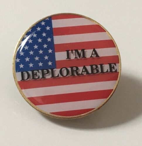 I’m A Deplorable Round American Flag Lapel Pin Usa Made Donald Trump